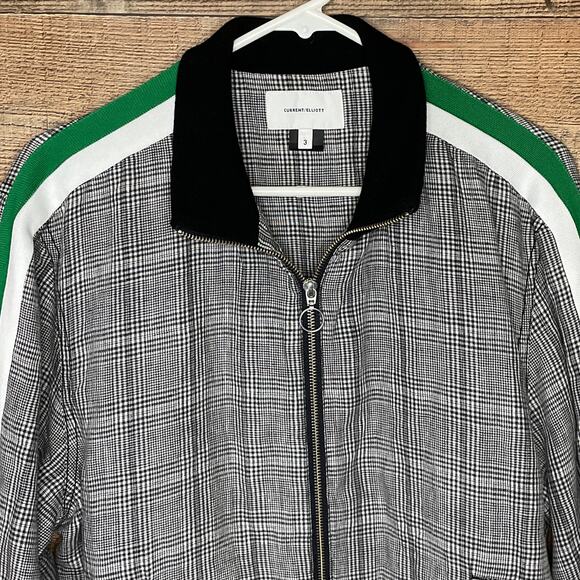 Current/Elliott Dassen Side Stripe Linen Bomber Jacket Charles Plaid SZ 3 Large - Picture 2 of 10